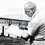 Artist Gil Reid sketching the Susquehanna River Bridge, 1979.