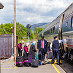 Customers boarding the <i>Pennsylvanian</i> at Lewistown, 2016.