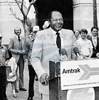 Los Angeles Mayor Tom Bradley kicks off Amtrak Family Days, 1980.