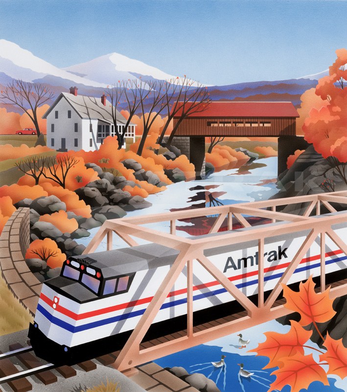 Amtrak train in autumn landscape