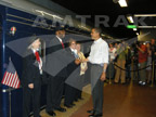 President Obama greets train crew.