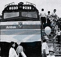 Touring a F40PH locomotive cab, 1980.