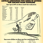 "Two Kinds of Savings For Chicago Train Travelers" advertisement, 1972.