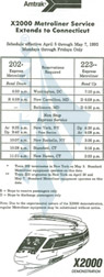 X2000 demonstration train timetable, 1993.