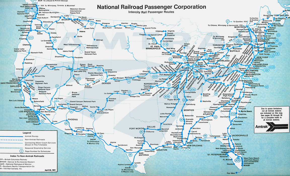 amtrak system map, 1981. — amtrak: history of america's railroad