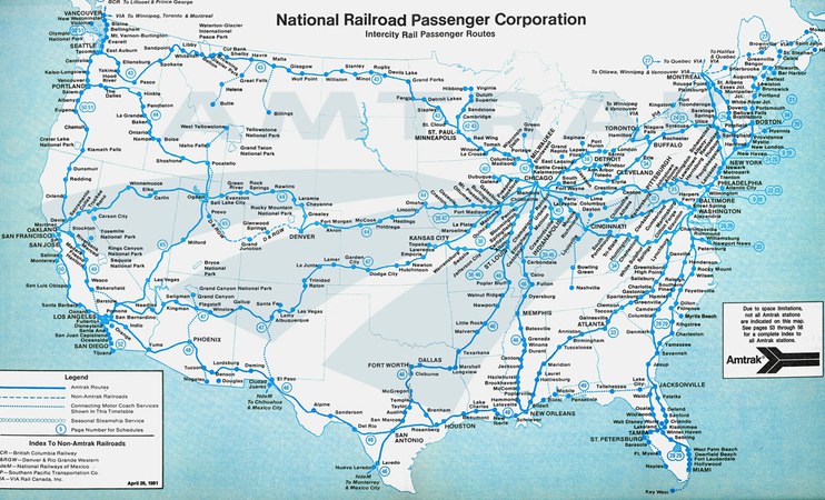 Amtrak system map, 1981. — Amtrak: History of America’s Railroad