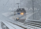 Southbound <i>Acela Express</i> in the snow.