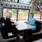 Sen. Hillary Clinton interviewed on the "Good Morning America" Train, 2008.