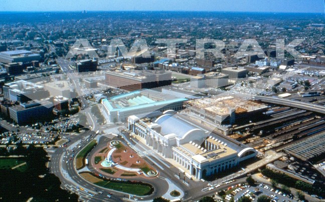 Aerial view of construction at Washington Union Station.