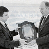 Alan Boyd presenting a safety plaque, 1979.