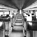 Amfleet coach car No. 21800 interior, 1981.
