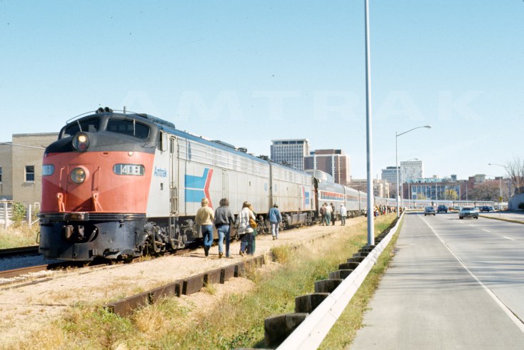 Amtrak football special at Madison, Wis., 1975.