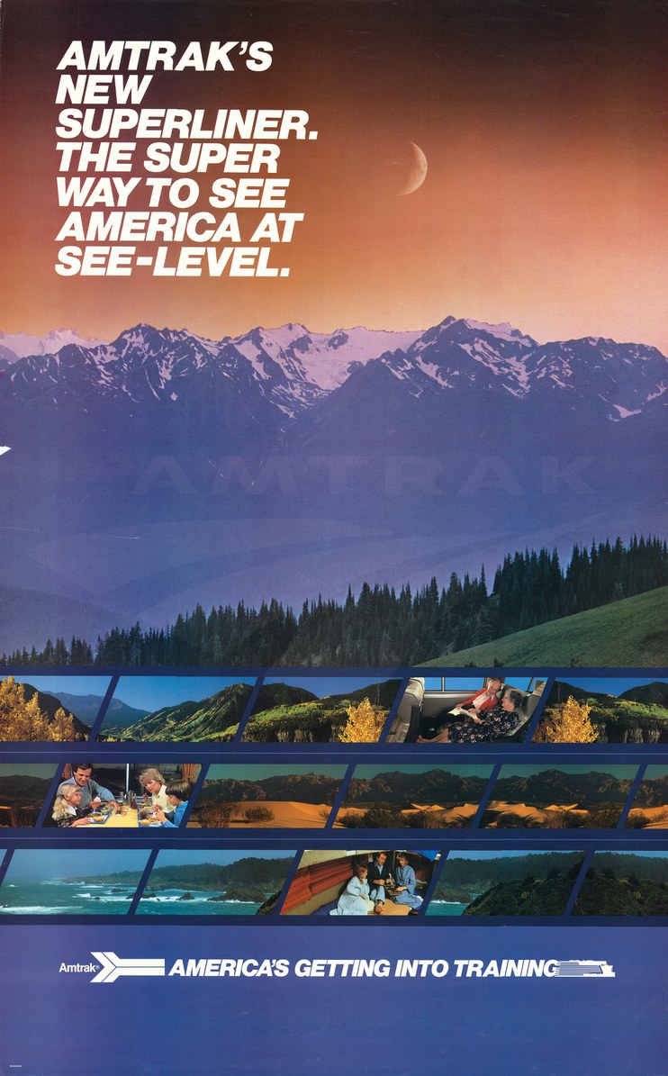 "Amtrak's New Superliner" poster, 1980s.