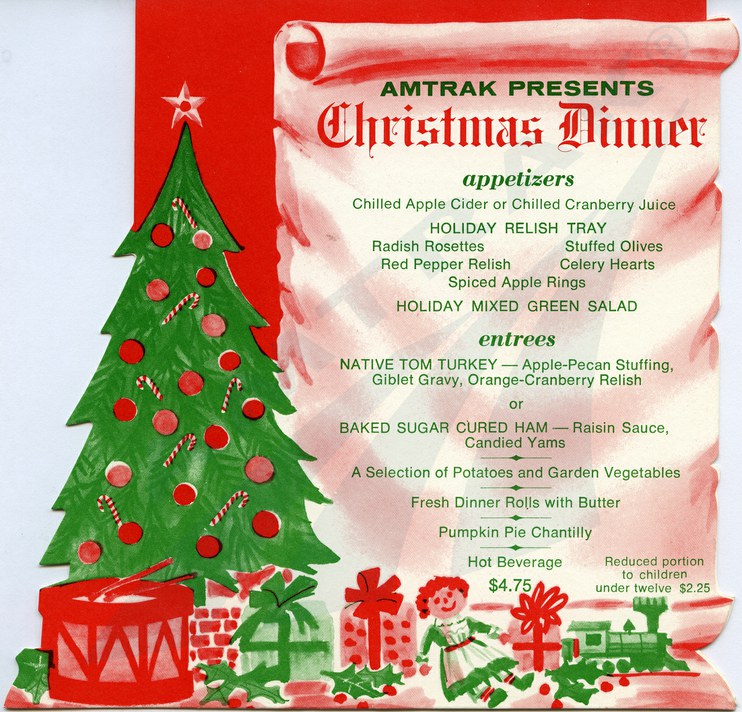 Christmas dinner menu, 1970s.