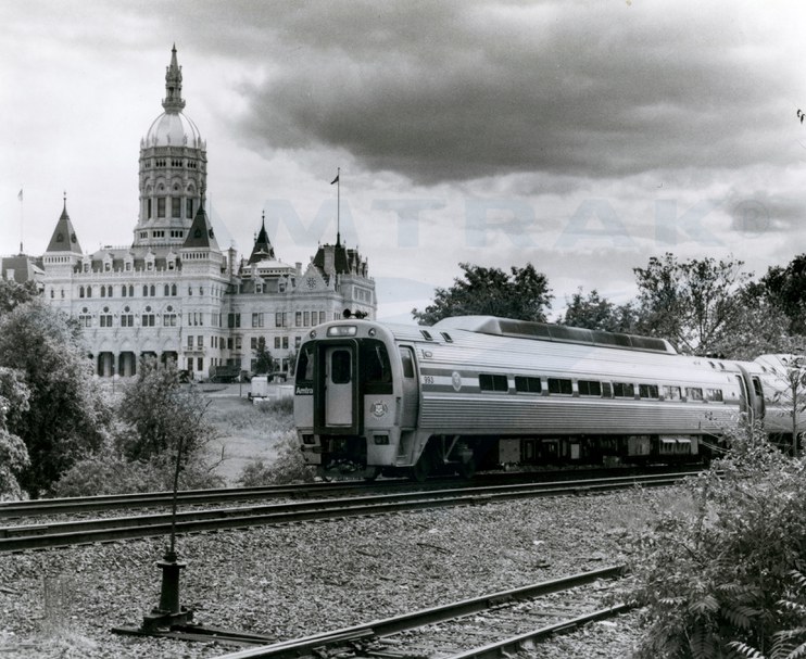 <i>Connecticut Valley Service</i> train departing Hartford, 1980s.