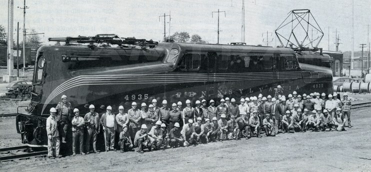 GG-1 locomotive No. 4935 at the Wilmington Shops, 1977.