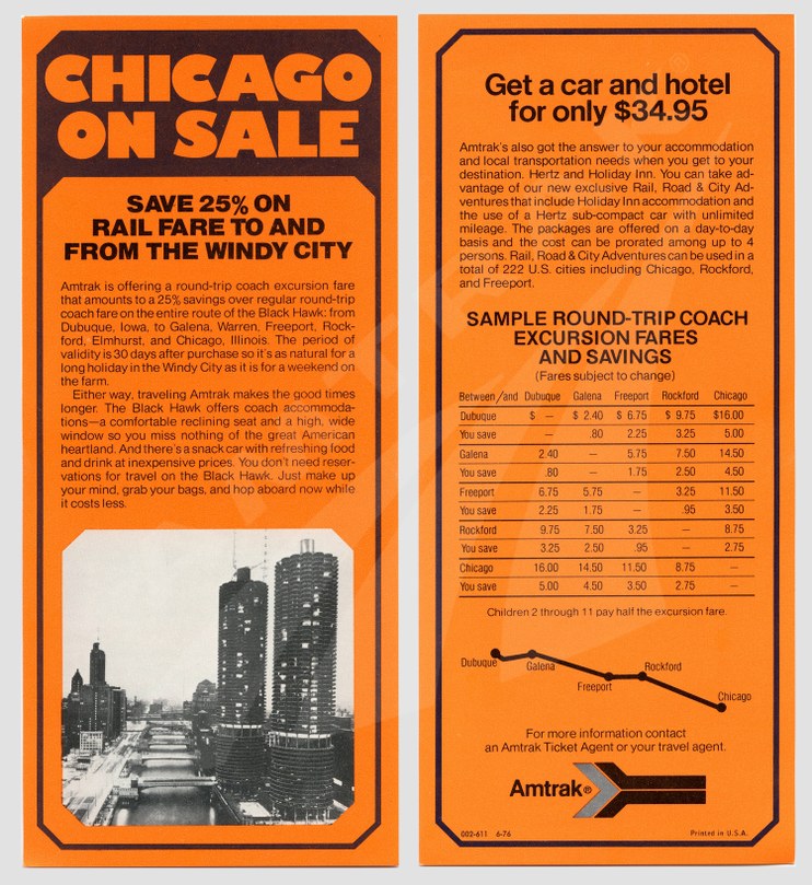 <i>Black Hawk</i> discount fares flyer, 1976.