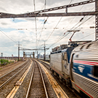 <i>Northeast Regional</i> train approaching the Hell Gate Bridge, 2014.