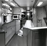 Interior of Amfleet Cafe Car No. 20009, 1981.