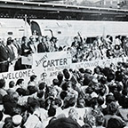 Jimmy Carter aboard Amtrak at Trenton, N.J., 1976.