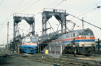 Locomotives AEM-7 No. 901 and E-60 No. 966, 1980s.