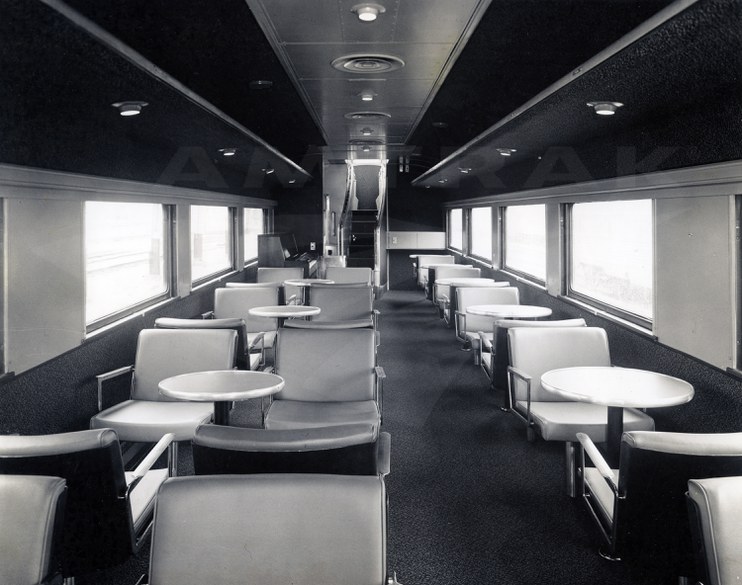 Lower level of a dome car, 1970s.