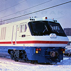 LRC train in the snow, 1980s.