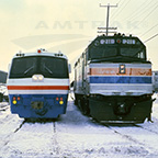 LRC locomotive and F40PH locomotive No. 211, 1980s.