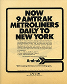 "Now 9 Amtrak Metroliners..." advertisement, 1971.