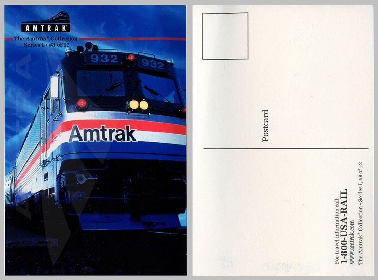 Postcard featuring AEM-7 locomotive No. 932, 1980s.