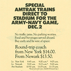 "Special Amtrak Trains...For The Army-Navy Game" (New York/Newark) advertisement, 1972.