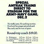 "Special Amtrak Trains...For The Army-Navy Game" (Washington) advertisement, 1972.