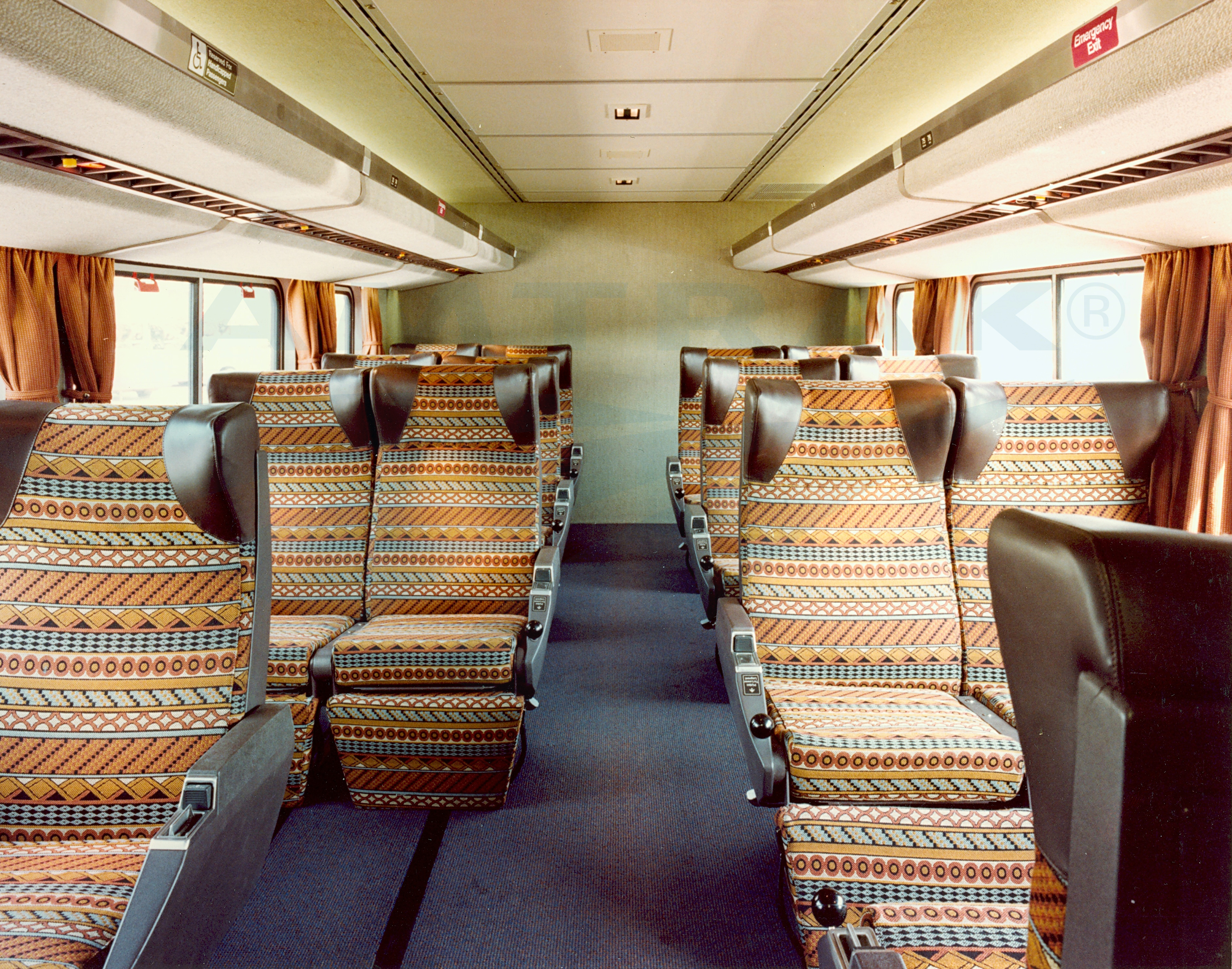 Superliner I lower level coach seating, 1980s. — Amtrak: History of  America's Railroad