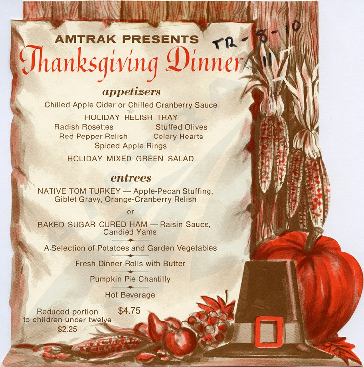 Thanksgiving dinner menu, 1970s.