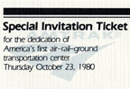 Ticket for BWI Rail Station dedication, 1980.