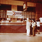 Ticketing desk at Philadelphia 30th Street Station, 1970s.
