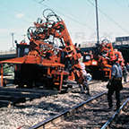 Track work on the Northeast Corridor, 1970s.