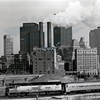 Train departing Boston South Station, 1970s.