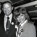U.S. Secretary of Transportation John Volpe with Amtrak employee Tricia Saunders, 1971.