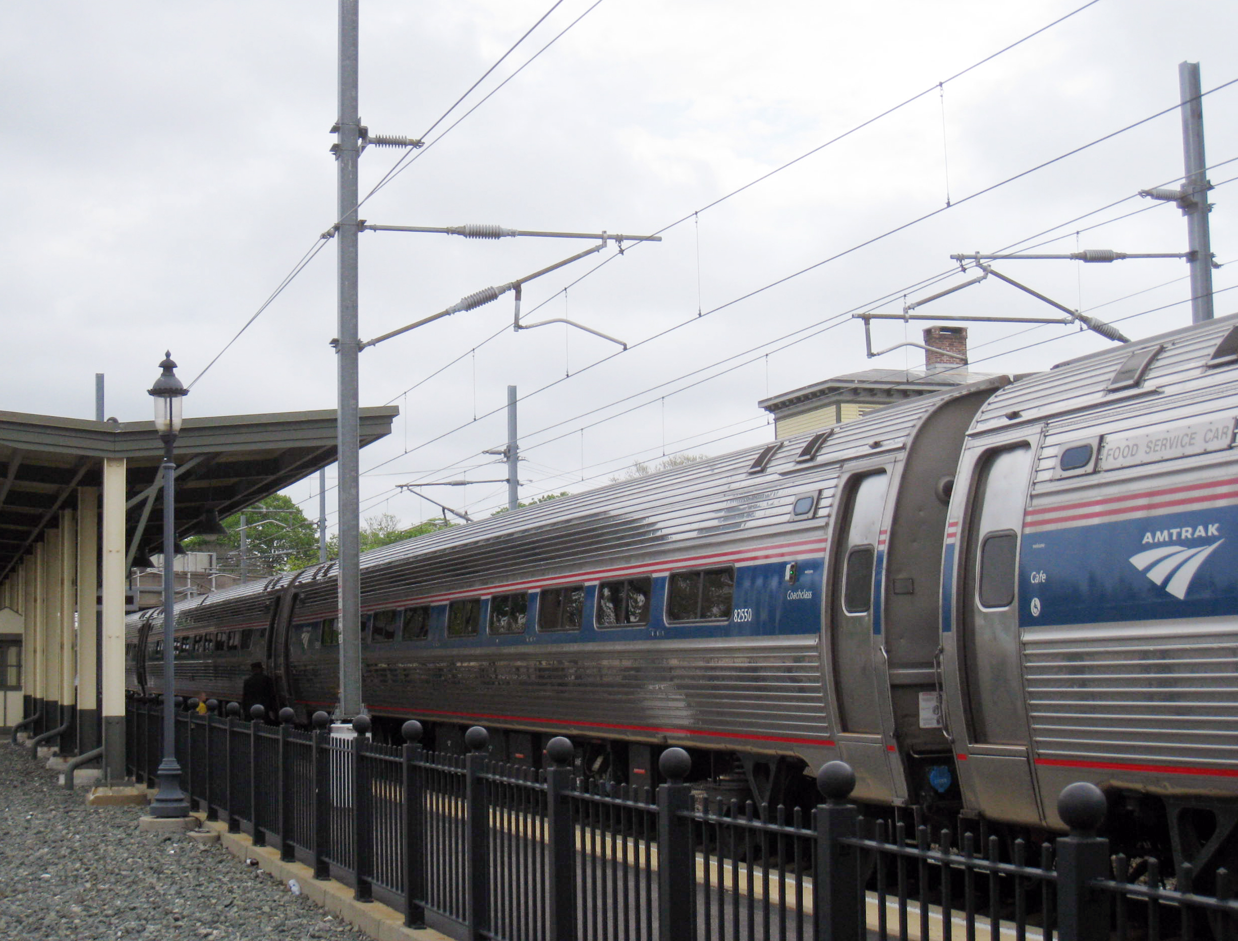 Electrification of the Northeast Corridor between New Haven and Boston included installation of catenary wire to carry the electrical current used to power the trains